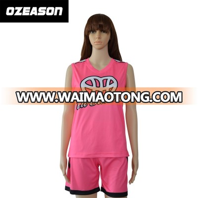 Customized 100% Polyester Women Basketball Uniforms pink color